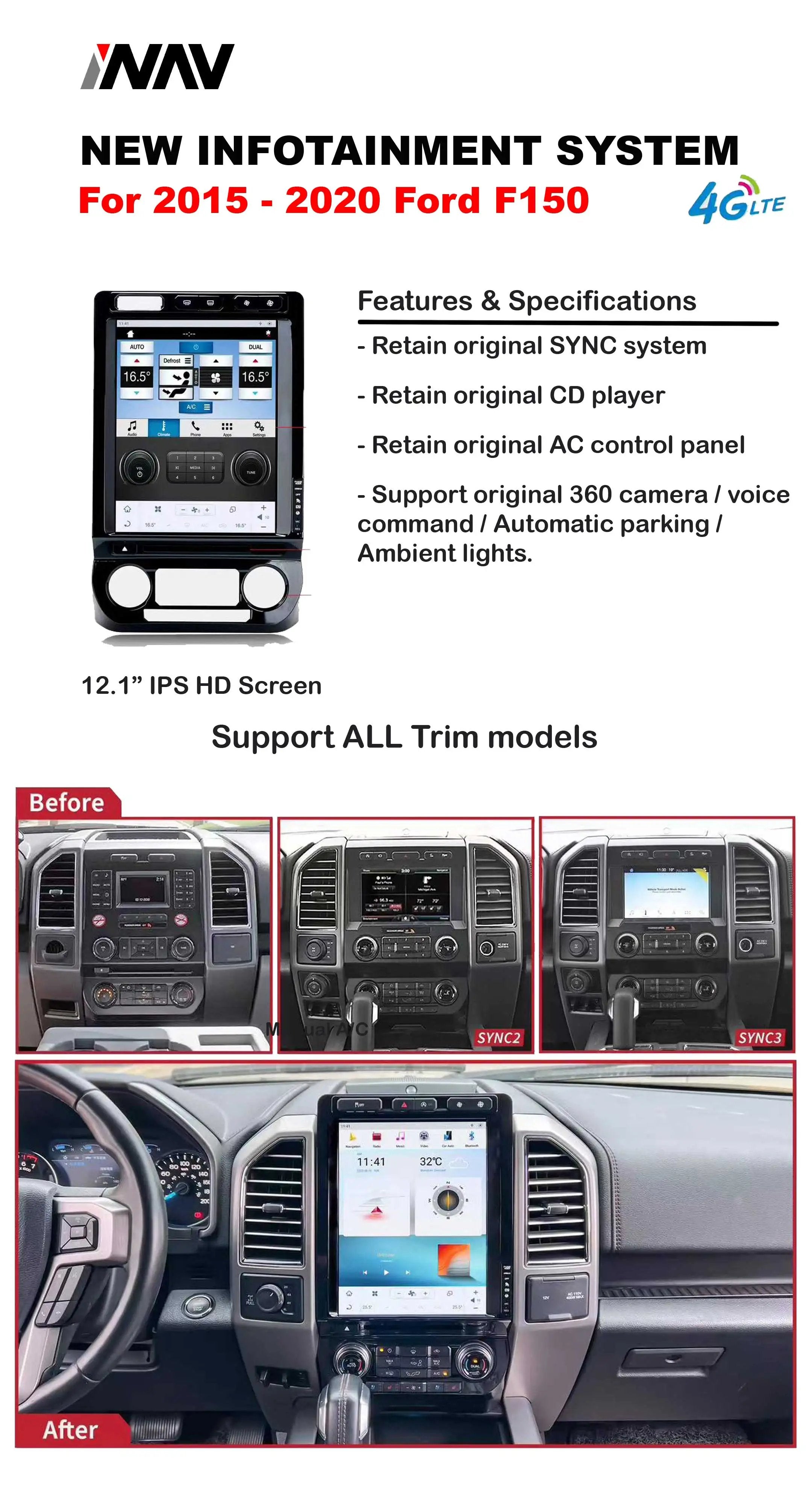 Ford Android Screen Tesla Style Replacement (2015 - 2020) Ford F150 ...