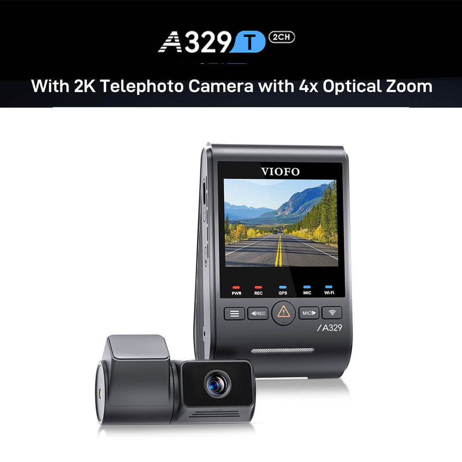 VIOFO A329T 2CH 4K 60FPS+2K Telephoto Camera with 4xOptical Zoom and Sony STARVIS 2 Sensor HDR, Support SSD Storage, Multiplex Video, Low Power Impact Detection, Hybrid Parking Recording